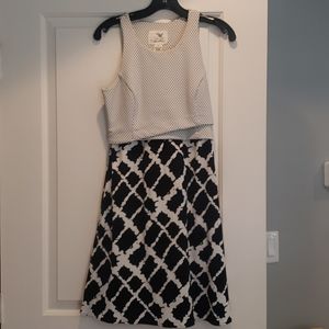 Anthropologie White & Black Mixed Pattern Dress 0